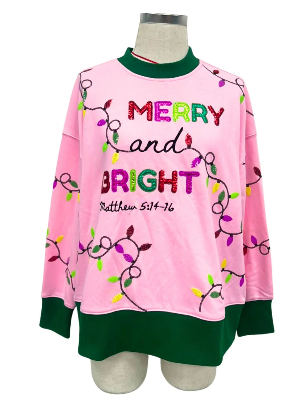 BRIANNA CHRISTMAS LIGHTS PINK SWEATSHIRT (PREORDER)