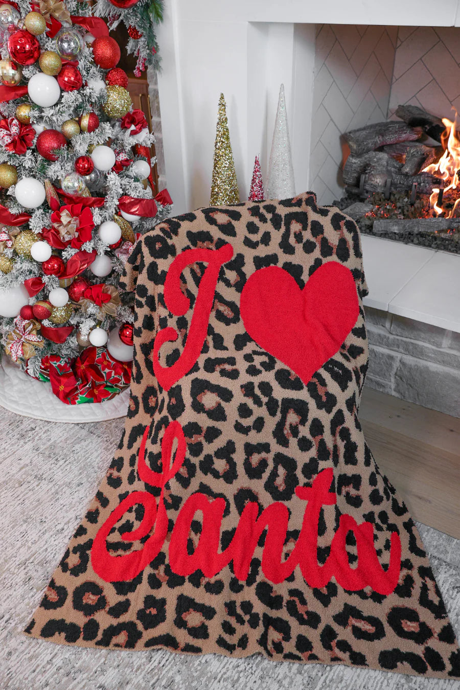 Luxe I LOVE SANTA Leopard Blanket ( PREORDER)