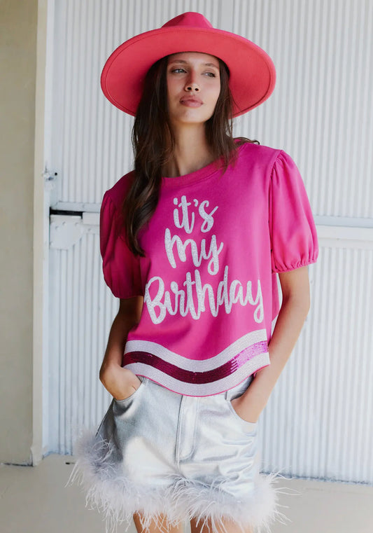 It’s my birthday sequin hot pink top