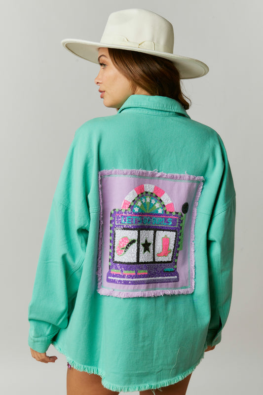 Teal and purple Casino 🎰 sequin SHACKET (short preorder)