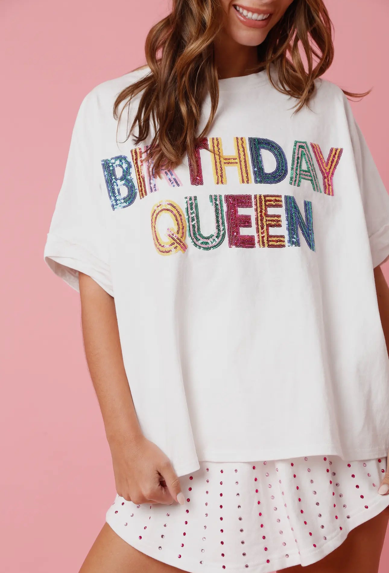 Birthday Queen White Top (short preorder)