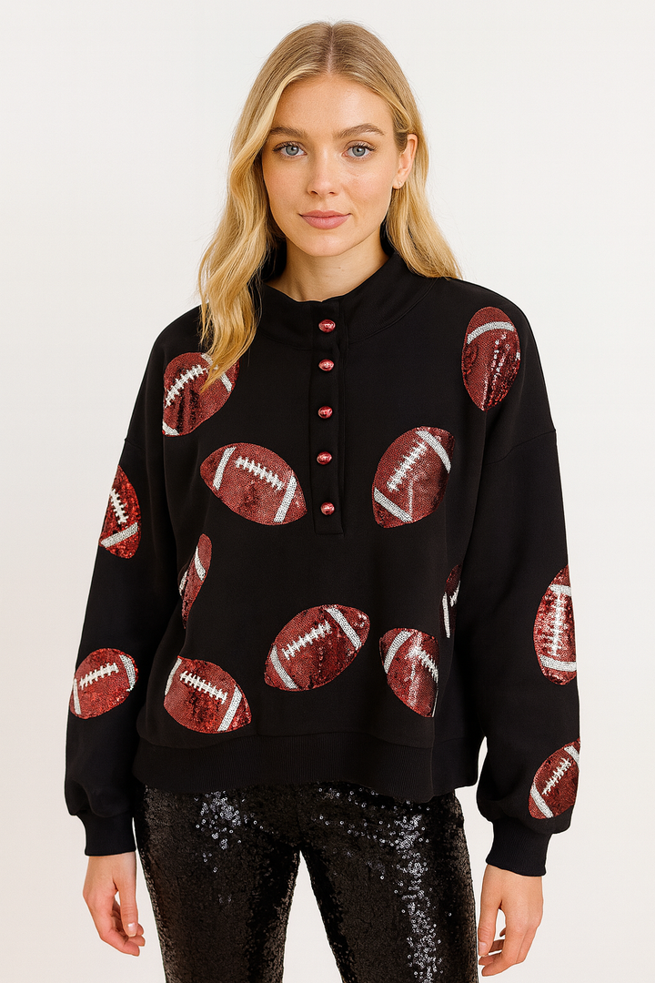 GAME DAY FOOTBALL BLACK HENLEY (PREORDER)