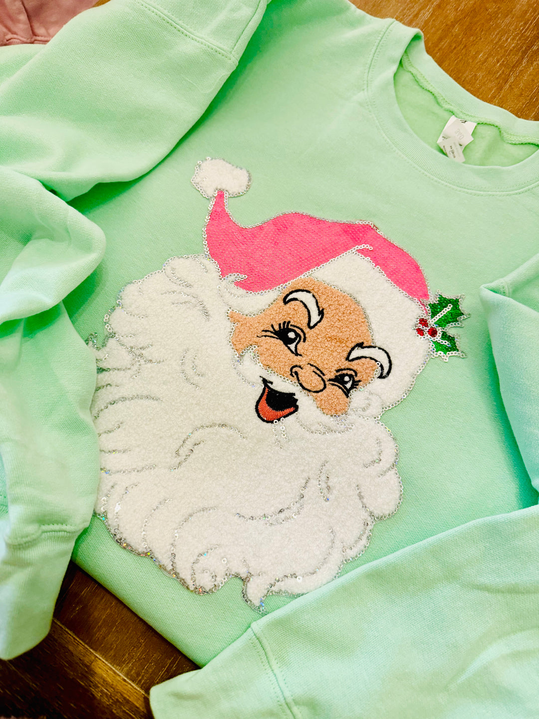 Mint Green Sequin Santa Pullover DEAL OF THE DAY (PREORDER)