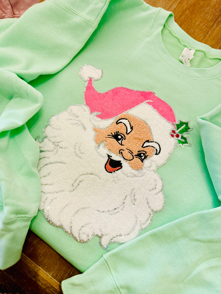 Mint Green Sequin Santa Pullover DEAL OF THE DAY (PREORDER)