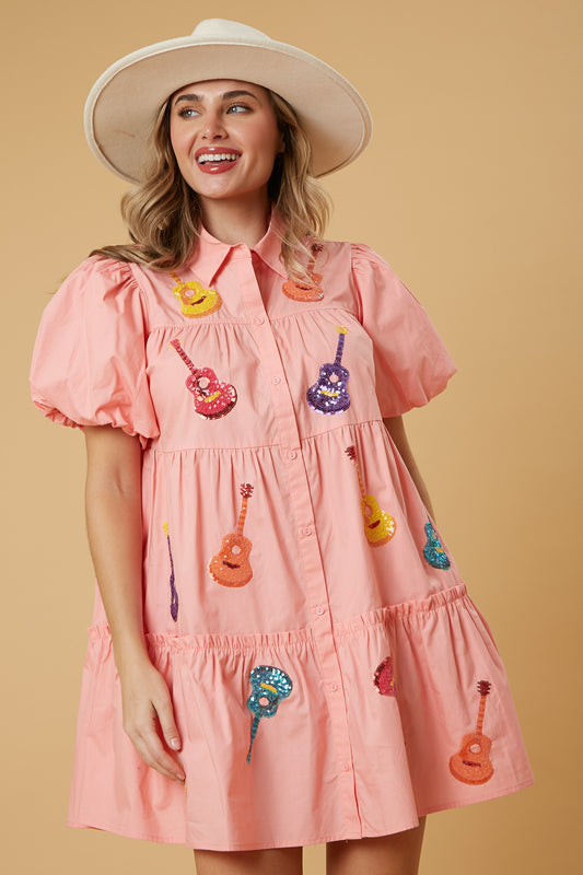 Sequin Peach Guitar Dress