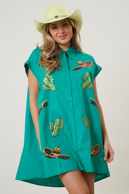 Cactus & Sombreo Hat Button down Dress
