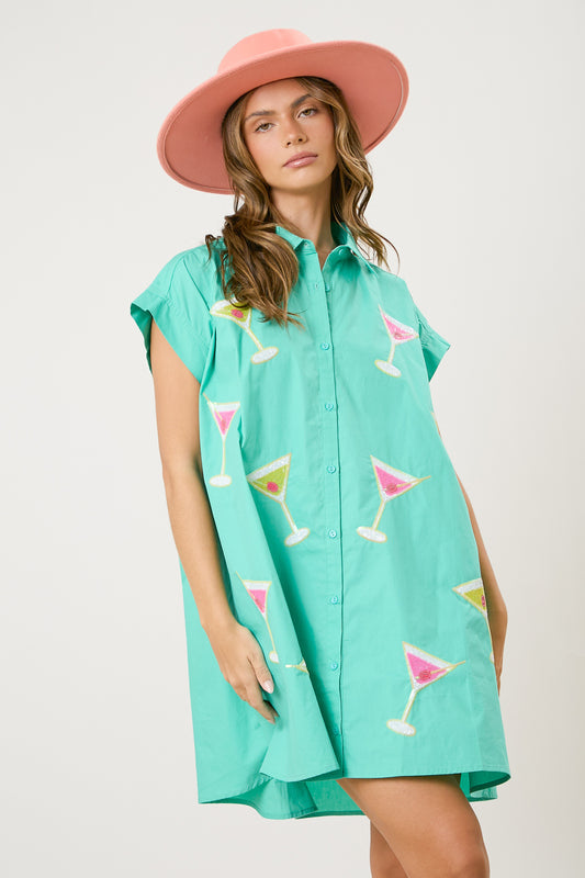 Teal Button Down  Martini Dress RTS