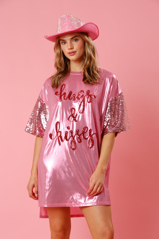 Hugs & Kisses Pink Metallic Dress