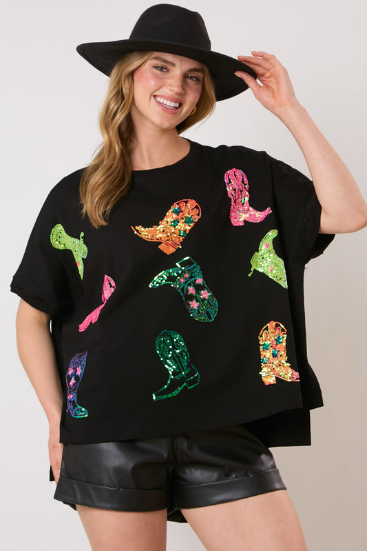 Neon Cowboy Boot Sequin Top (ships end of April)