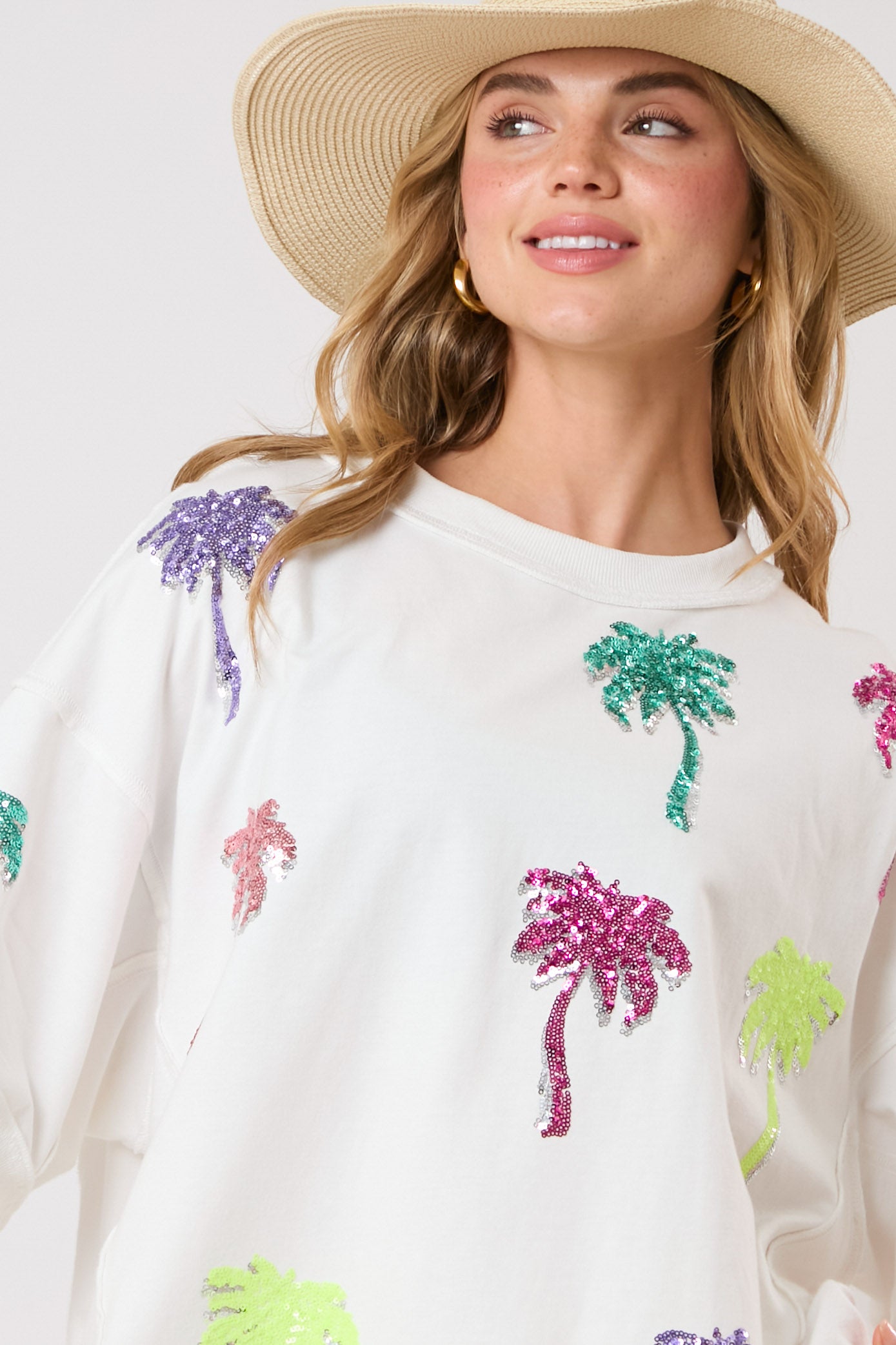 Sequin Neon Palm Tree Top WHITE (short preorder)