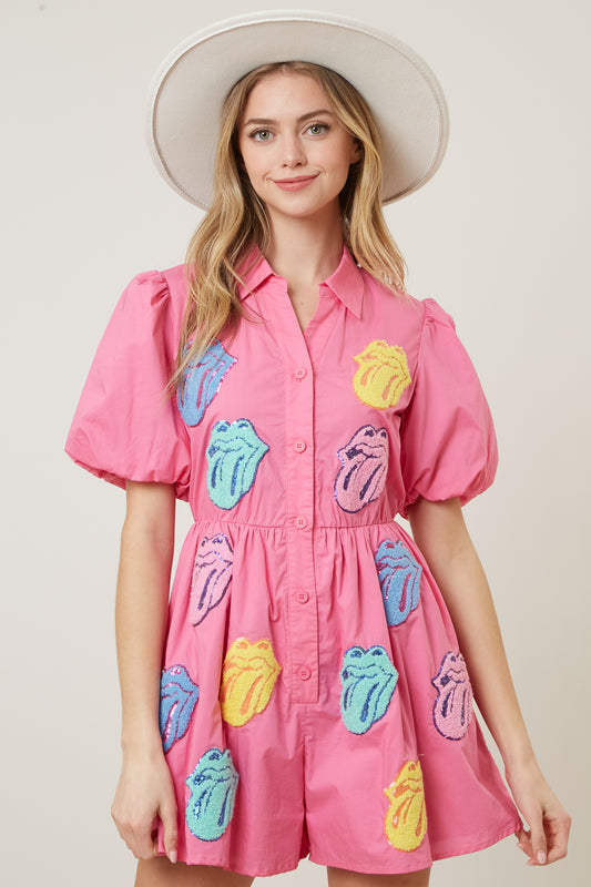 Rolling Stone Bright Pink Patch Romper (short preorder)