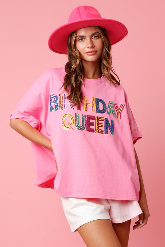 PINK Birthday Queen White Top (short preorder)