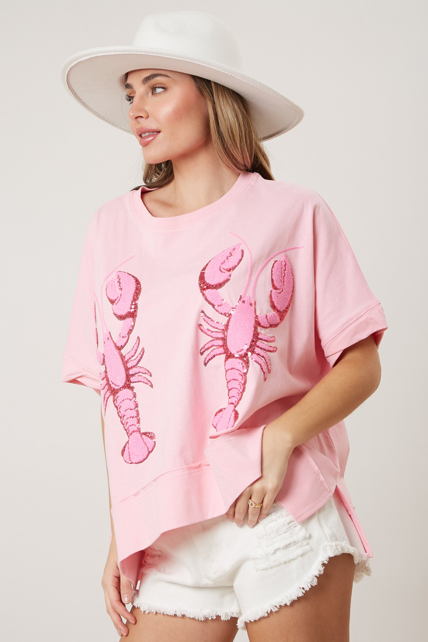 Pink Sequin Crawfish Top RTS