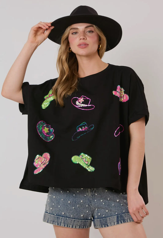 Neon Cowboy HAT Sequin Top (short preorder)