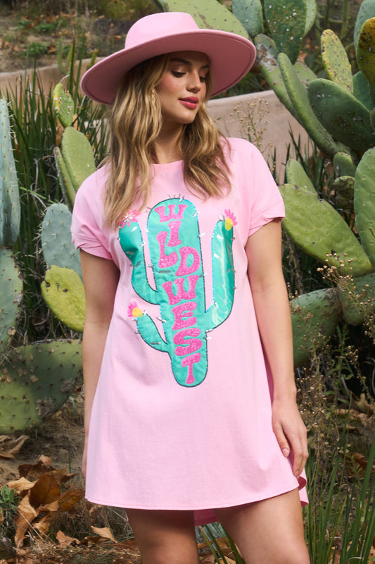 Wild West Pink/teal Cactus Dress RTS