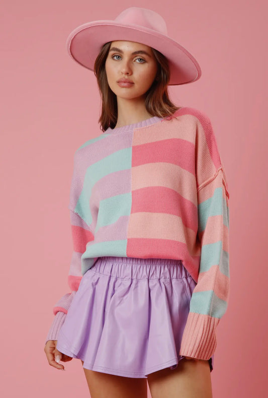 Colorblock Pink & Mint Sweater