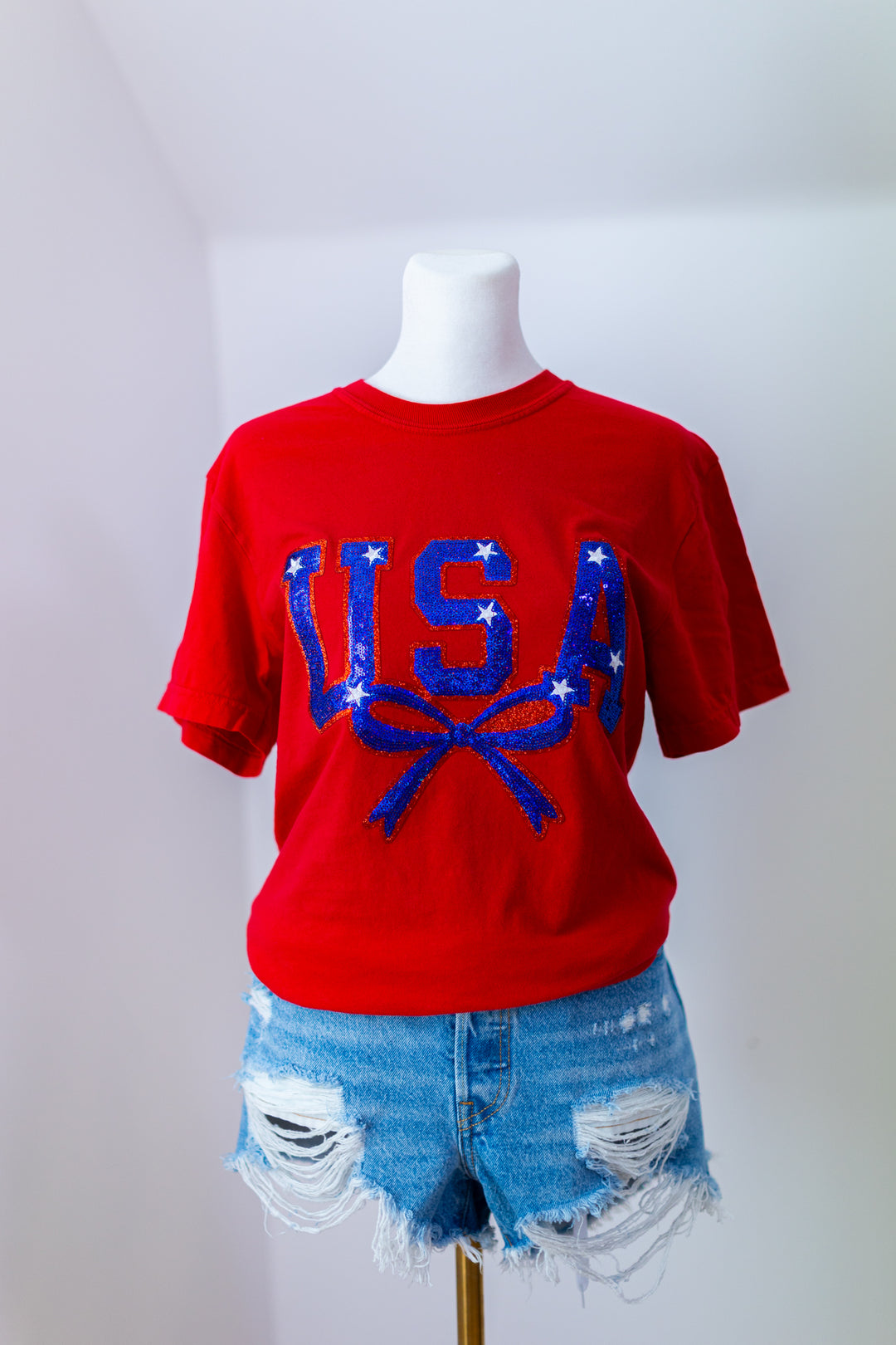 USA & BOW RED Comfort Color Shirt ships 2 weeks