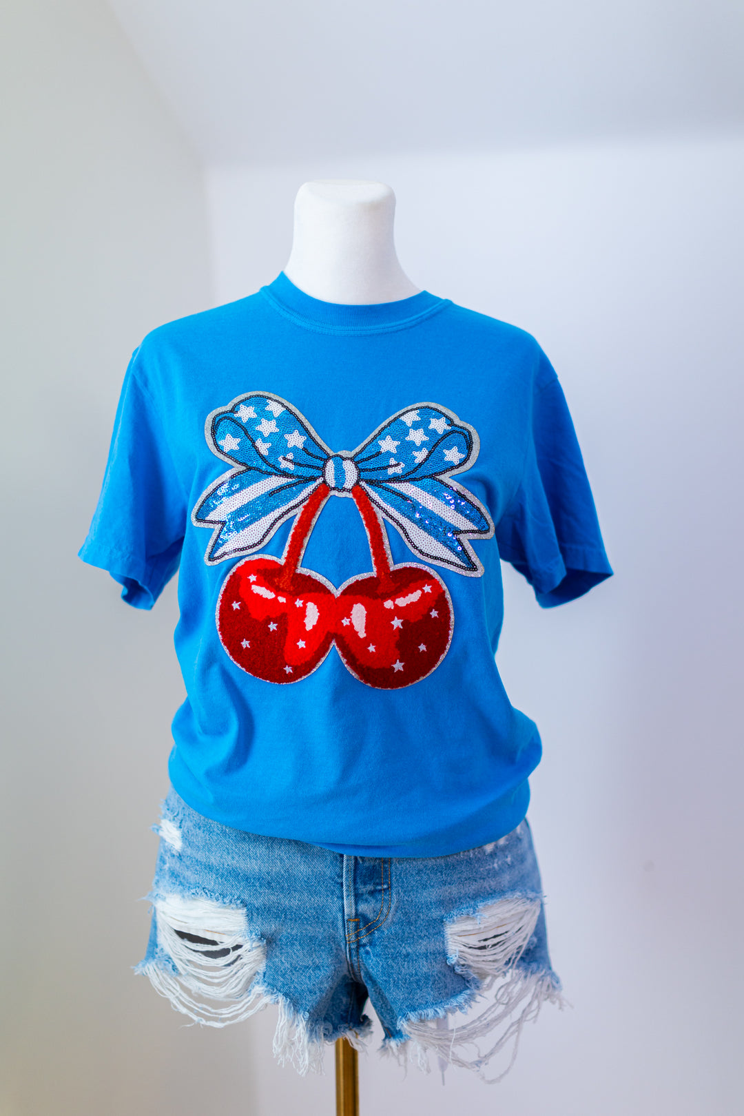 Patriotic Sequin Cherry Comfort Color Shirt ships 2 weeks