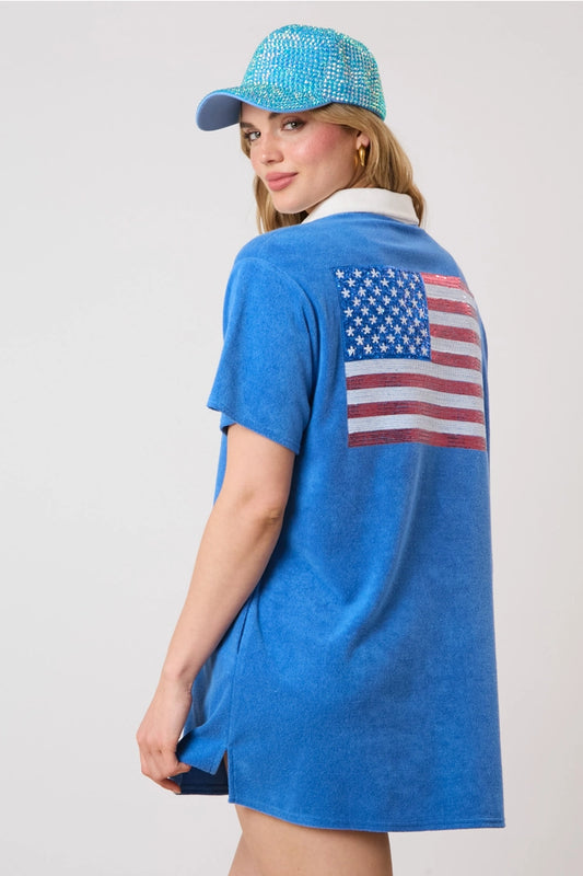 Terrycloth Sequin Flag Coverup Dress