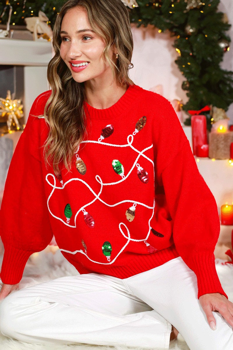 RED Christmas Lights Sweater (ships 2 weeks)