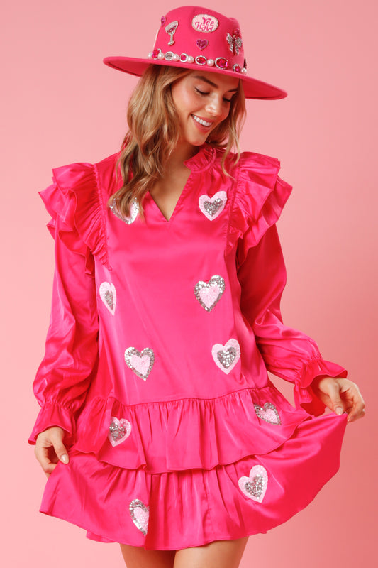 Satin Heart Mini Dress PINK
