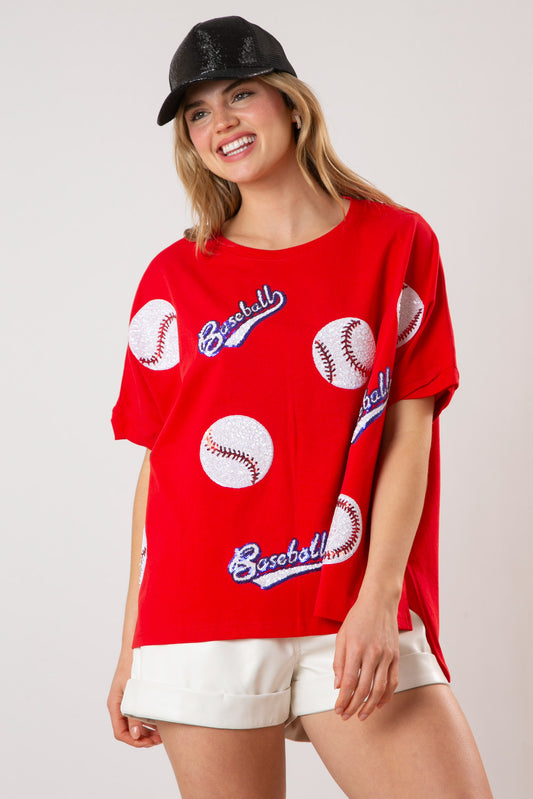 Sequin Baseball Oversized Top RED (PREORDER)