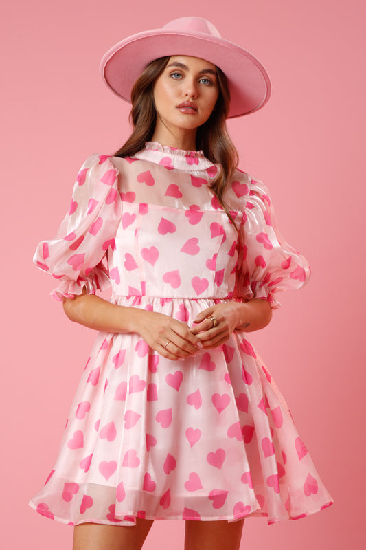 Pink Hearts Organza Mini Dress