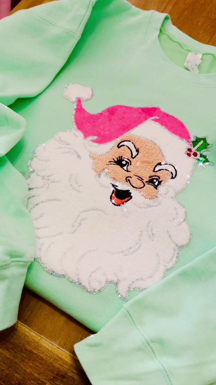 Mint Green Sequin Santa Pullover DEAL OF THE DAY (PREORDER)