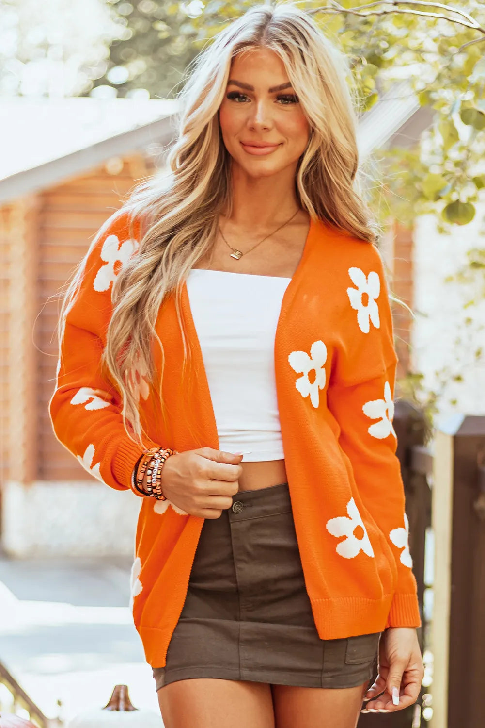 Flower Open Front Long Sleeve Cardigan RTS