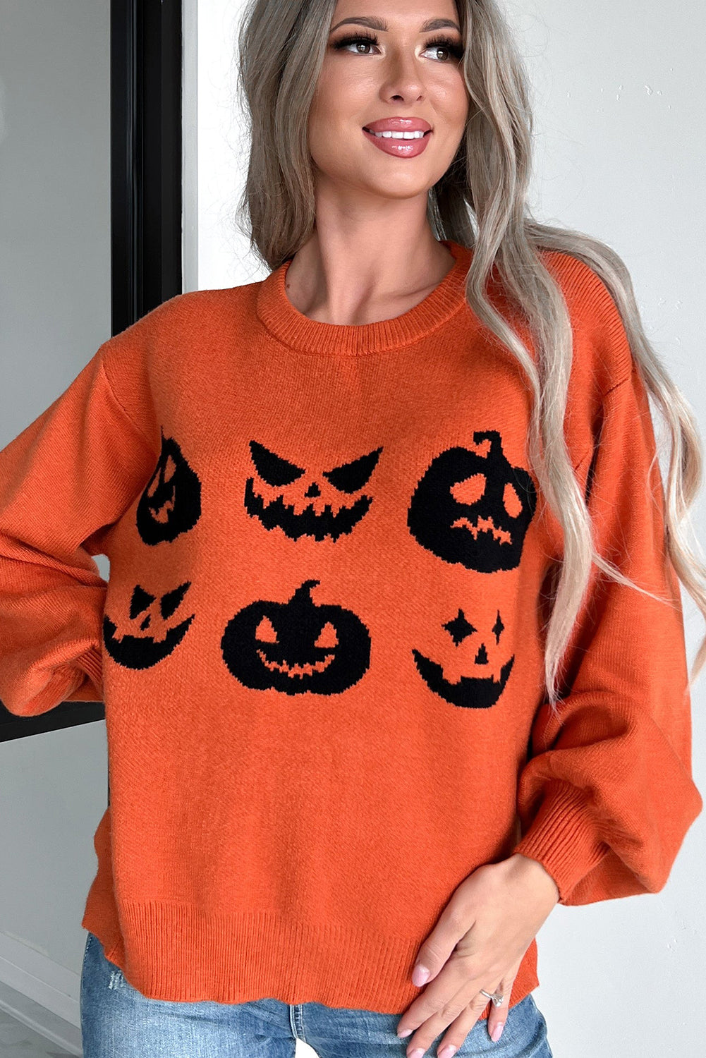 Orange Halloween Pumpkin Jack-O-Lantern Sweater ships 2 weeks