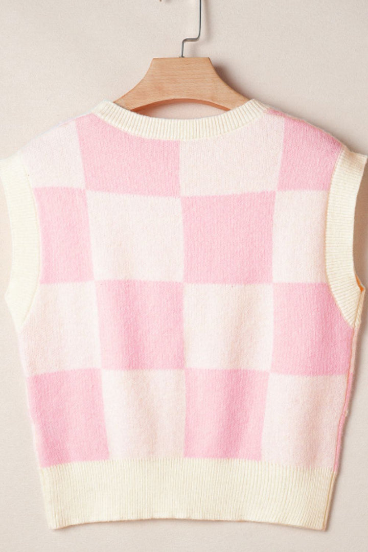 Bow Checkered Round Neck Sweater Vest (ships 1-2 weeks)