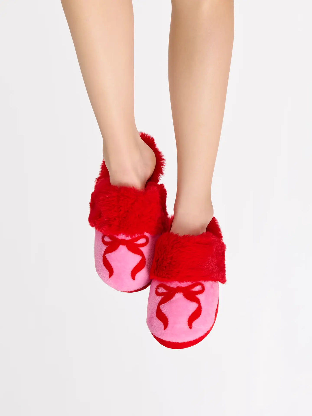 Red Bow Fur Slippers  RTS