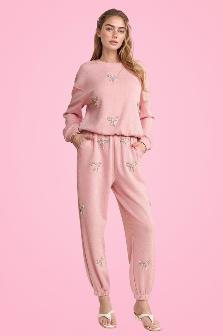 RHINESTONE BOW SET (PINK)