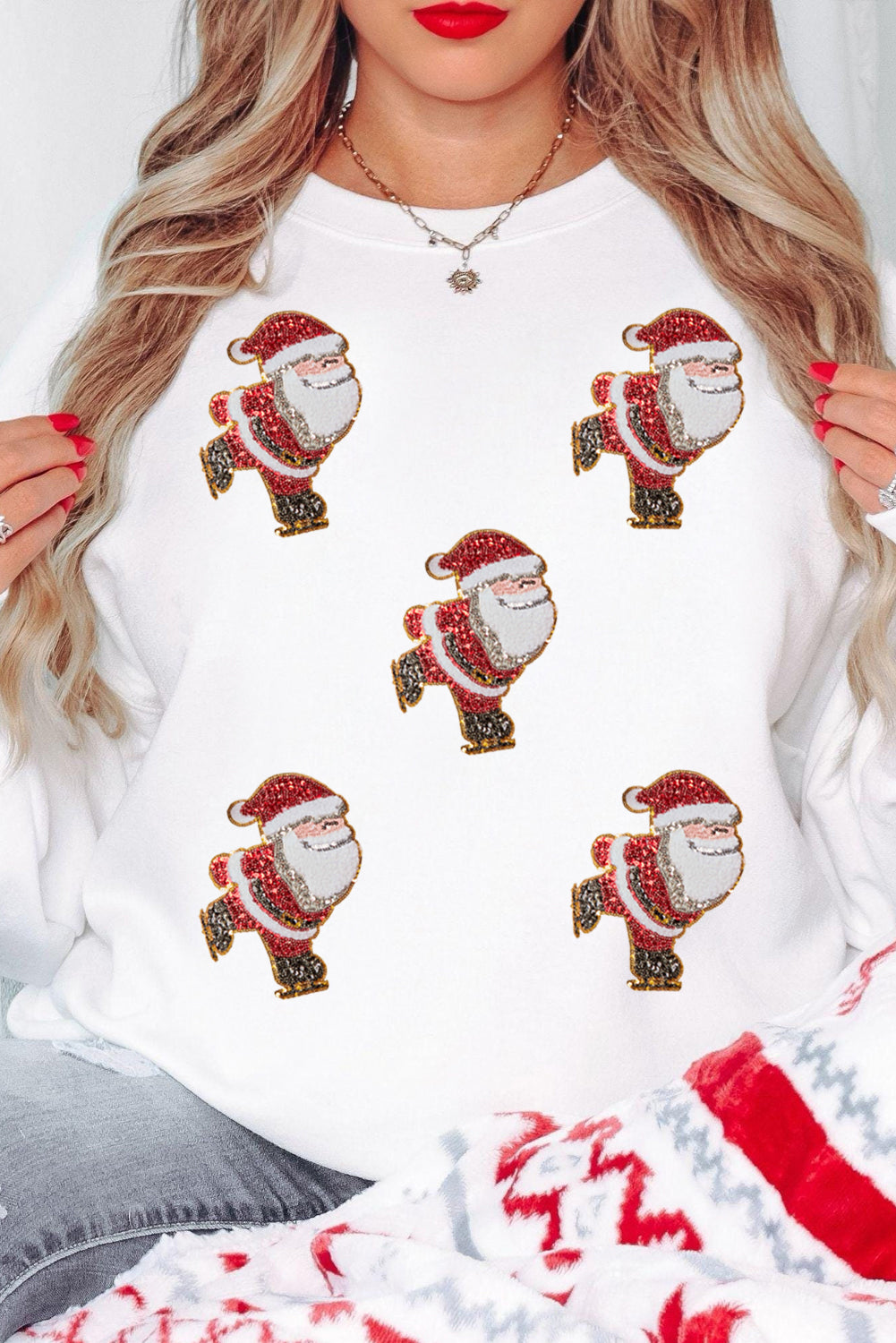 Sequin Ice Skating Santa Pullover Top (ships 2-3 weeks)