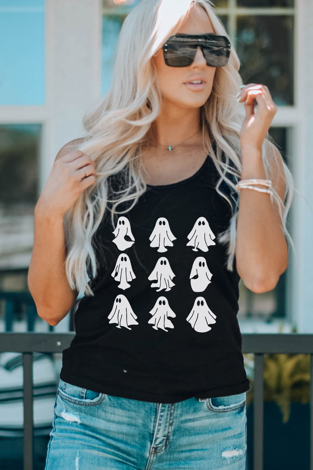 Round Neck Ghost Graphic Tank Top (ships in 2 weeks)