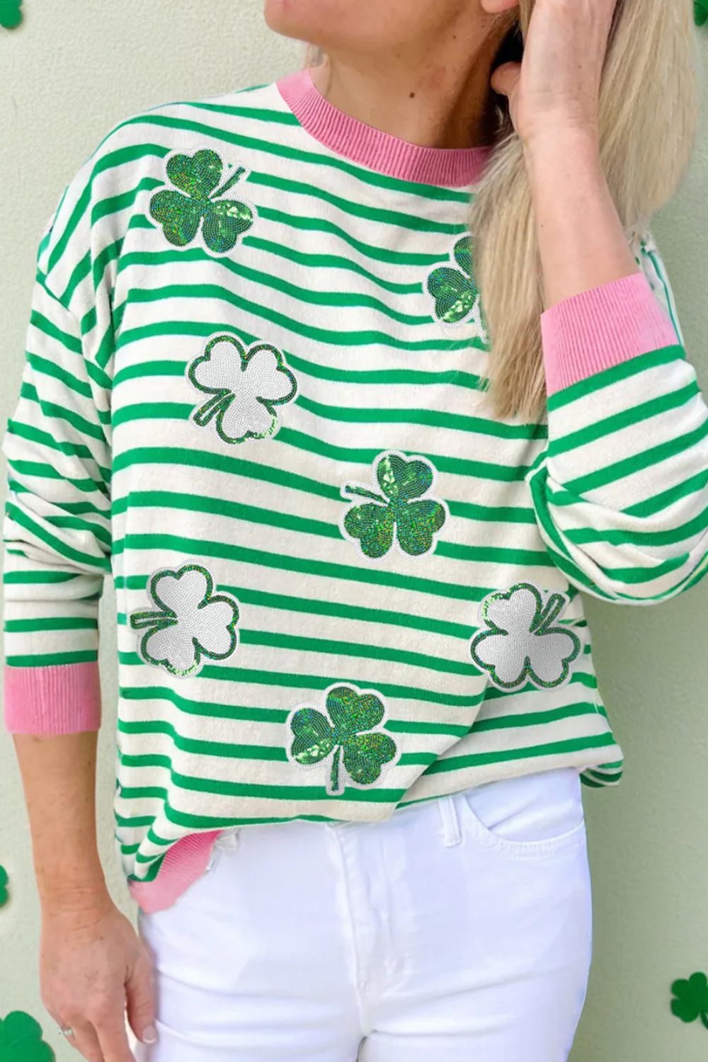 Striped Lucky Clover Long Sleeve Sweatshirt  (ships 2-3 weeks)