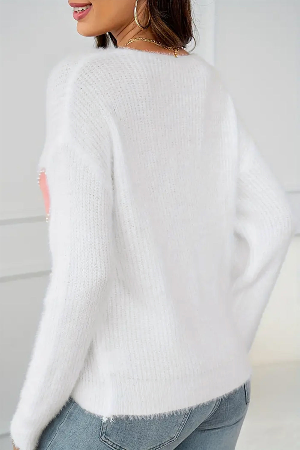 Pearl Heart V-Neck Long Sleeve Sweater (ships 1-2 weeks)