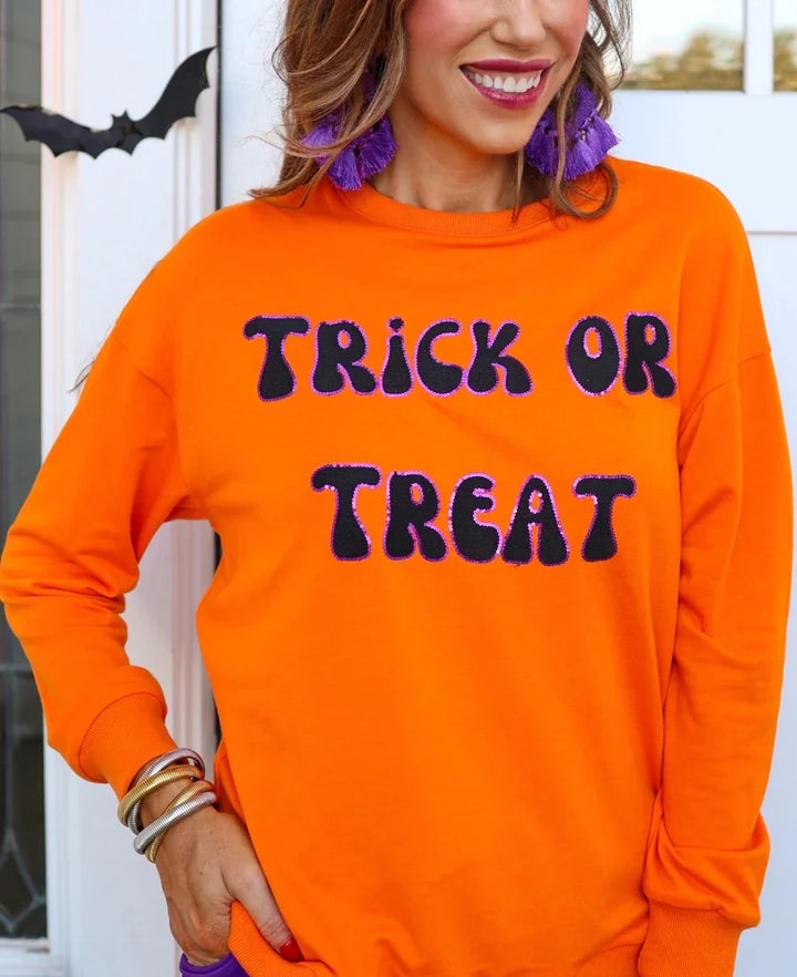 TRICK OR TREAT ORANGE SEQUIN PULLOVER (PREORDER)
