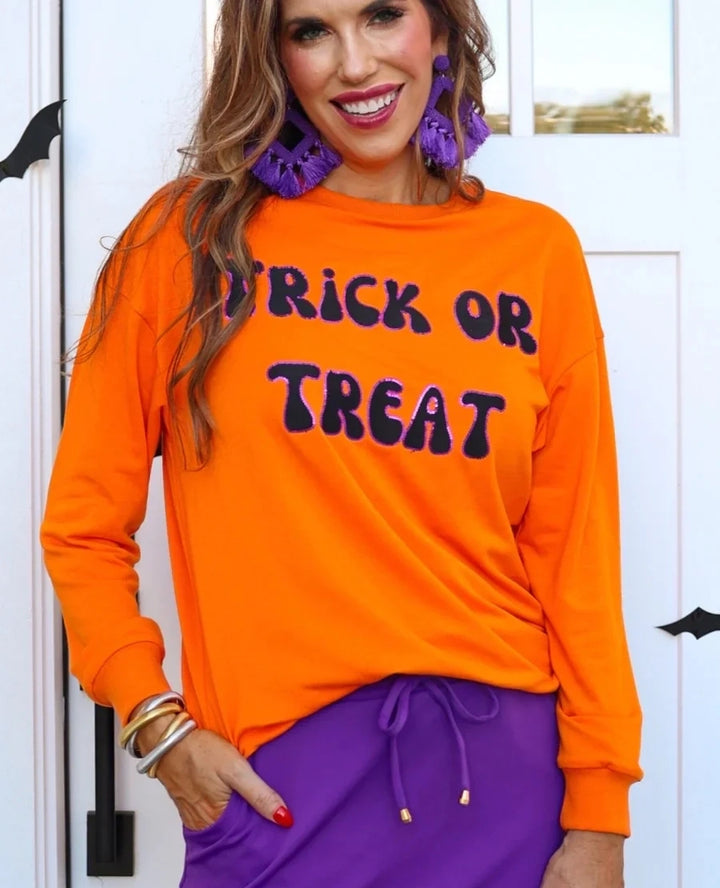 TRICK OR TREAT ORANGE SEQUIN PULLOVER (PREORDER)