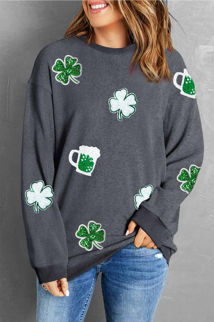 Lucky Clover Beer Sequin Round Neck Sweatshirt  (ships 2-3 weeks)