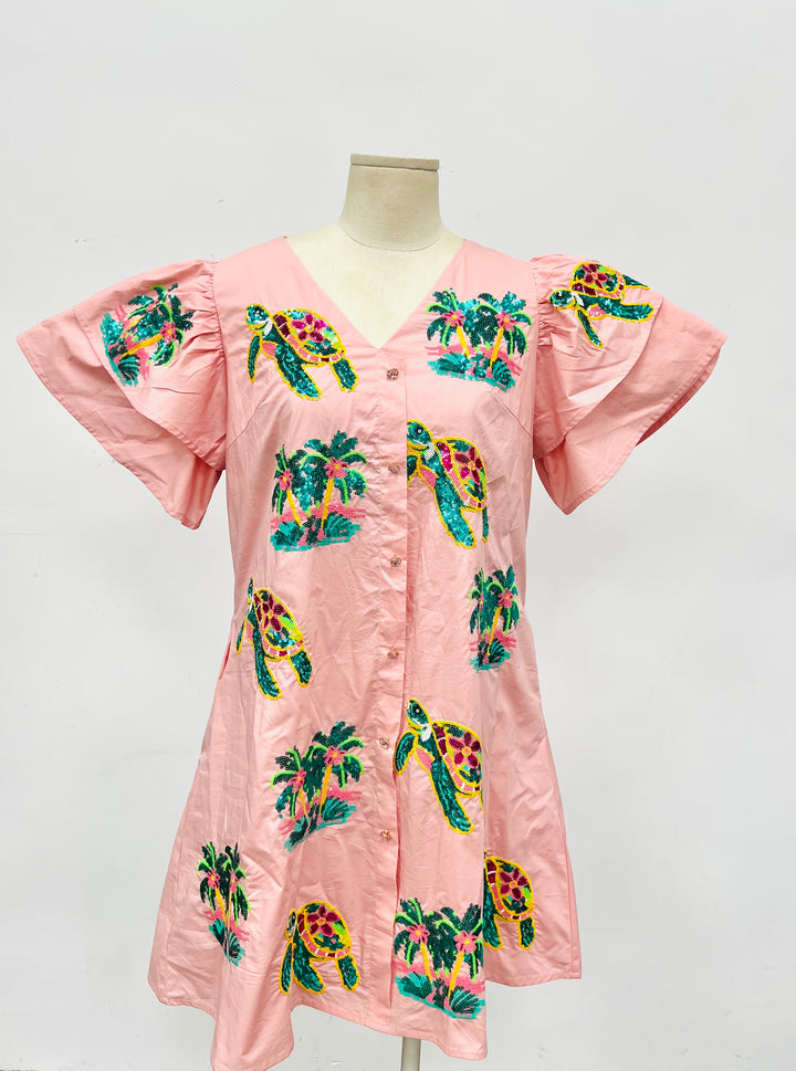 Tropical 🌴 Turtle sequin Dress (PREORDER)