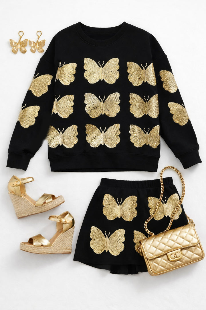 GOLD & BLACK SEQUIN BUTTERFLY SET  (ships 1-2 weeks)