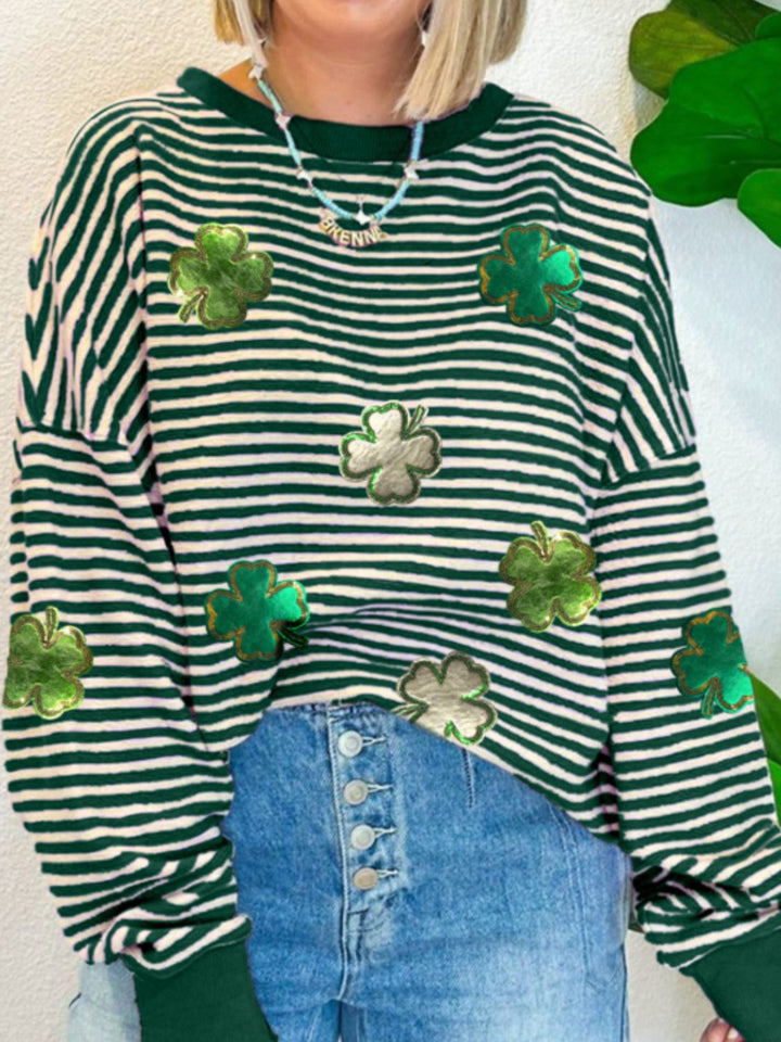 Stripe Lucky Clover Drop Shoulder Sweatshirt  (ships 2-3 weeks)