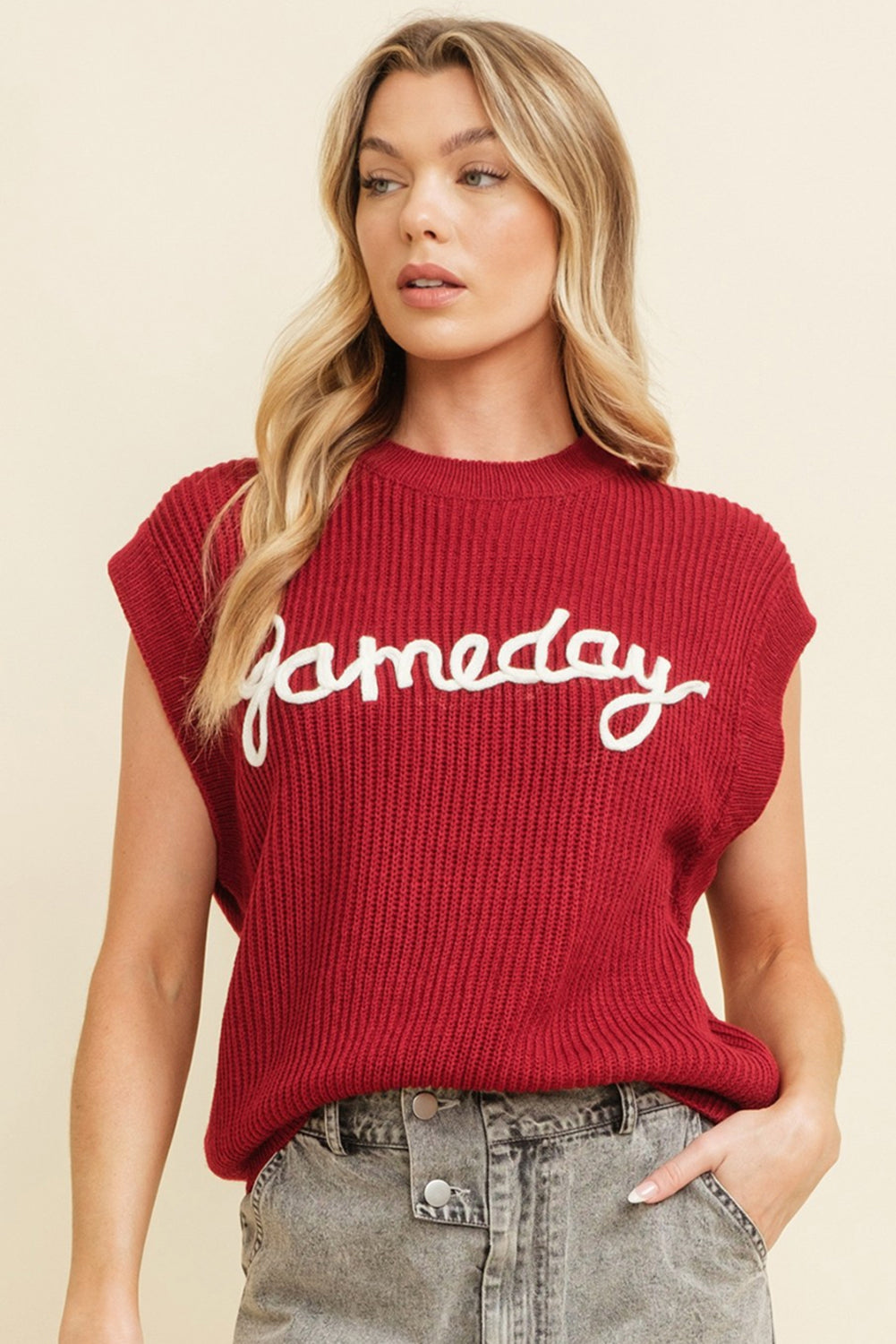 Racing Red Game Day Letter Pattern Knitted Sweater (ships 2-3 weeks)