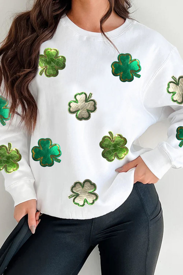 Lucky Clover Round Neck Long Sleeve Sweatshirt  (ships 2-3 weeks)