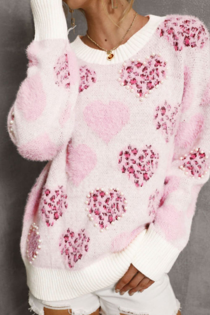 Frilly Pearl Heart Sweater (ships 1-2 weeks)