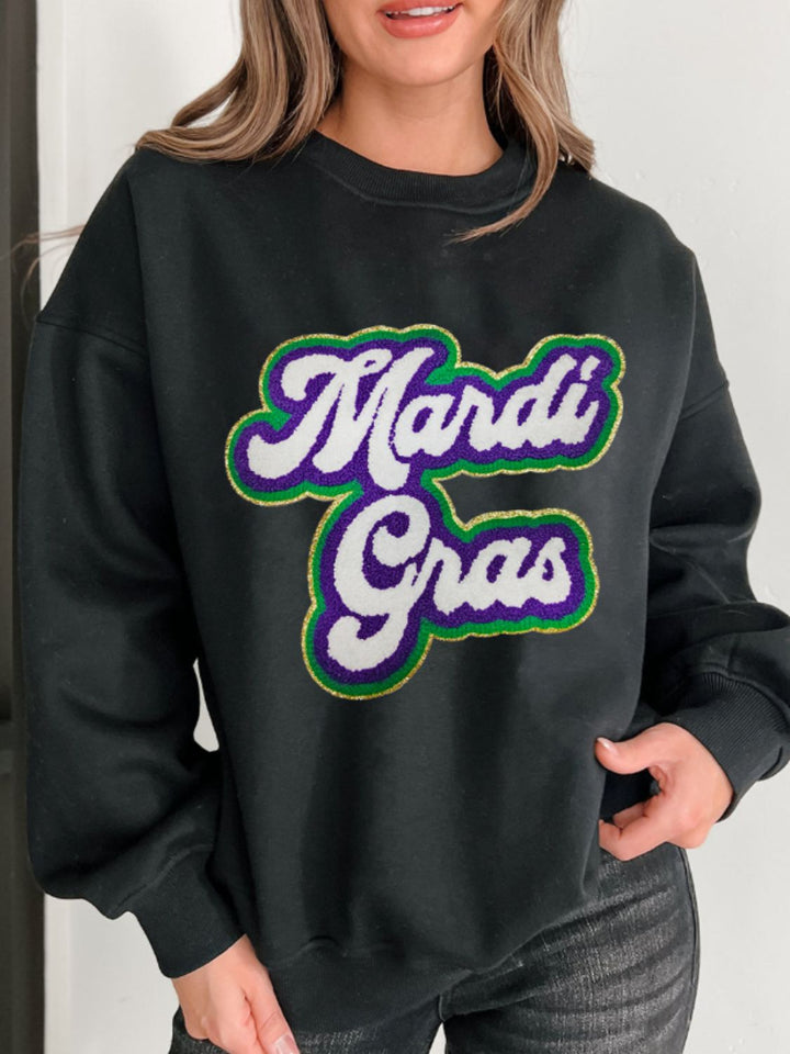 MARDI GRAS Round Neck Drop Shoulder Sweatshirt