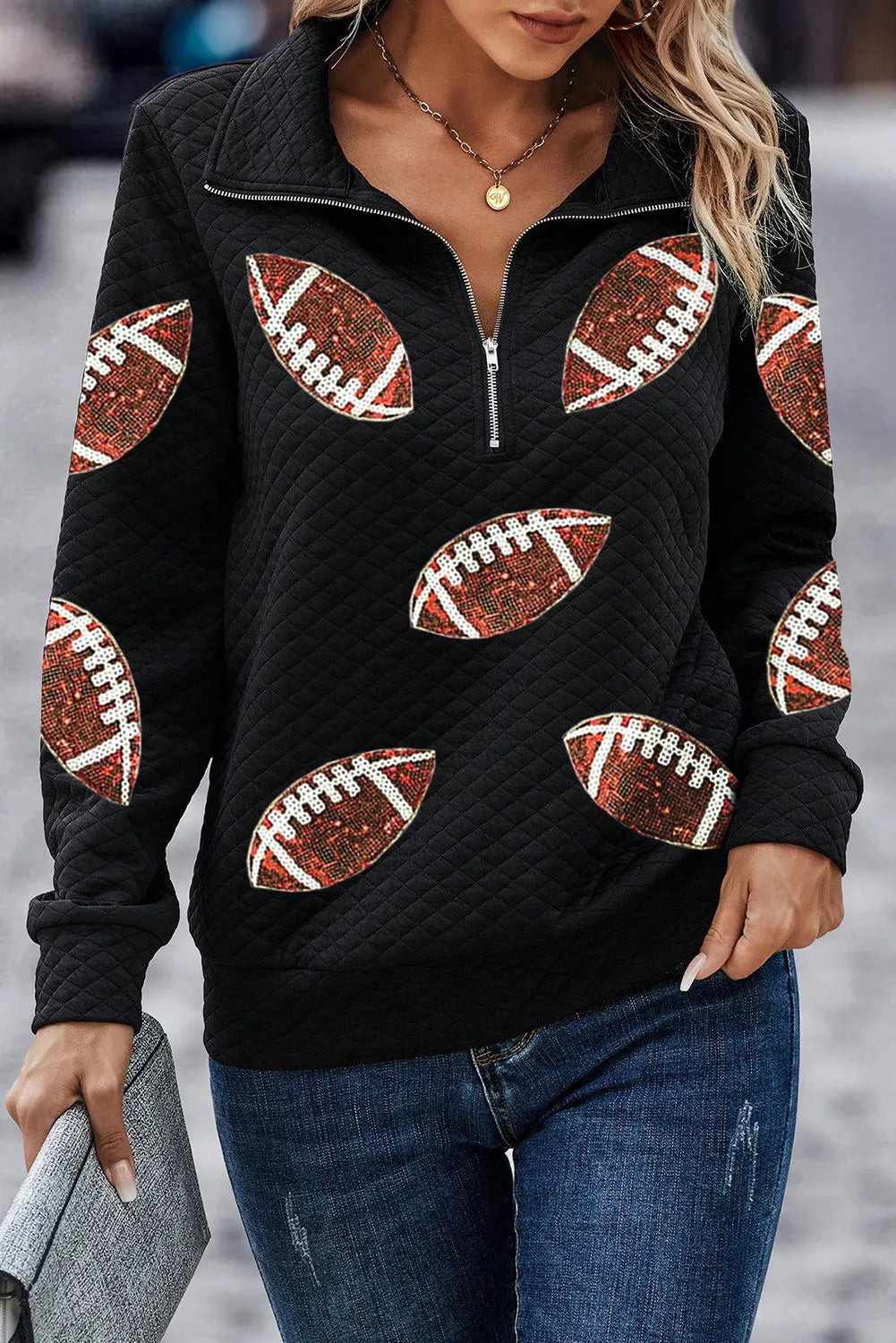 Sequin Football Long Sleeve Sweatshirt ships 1-2 weeks