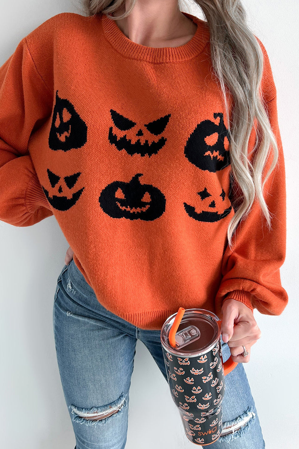 Orange Halloween Pumpkin Jack-O-Lantern Sweater ships 2 weeks