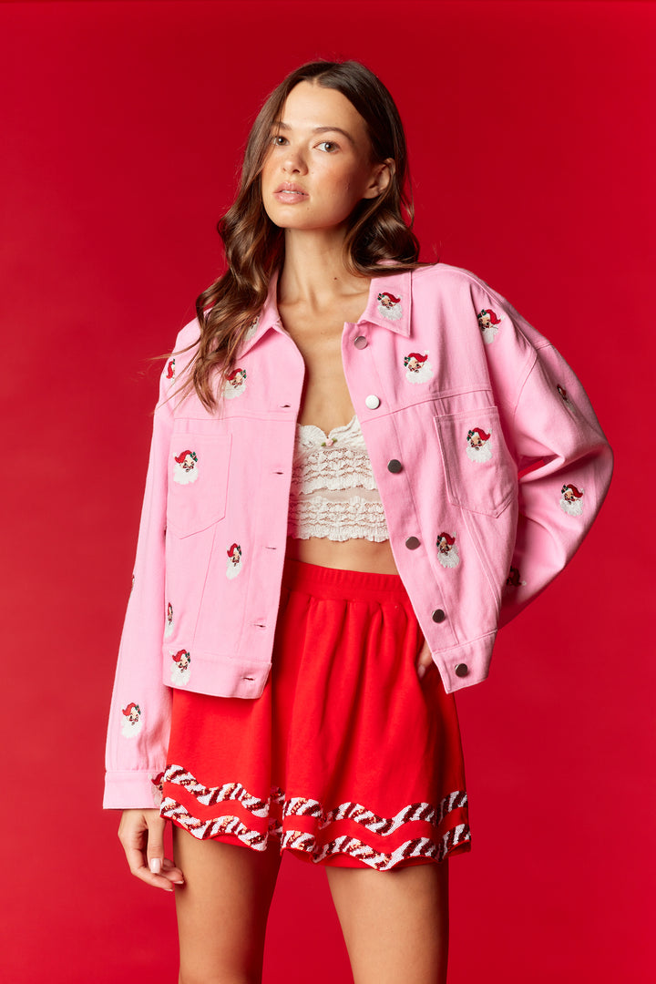 Embroidered Pink & Red Santa Jacket RTS